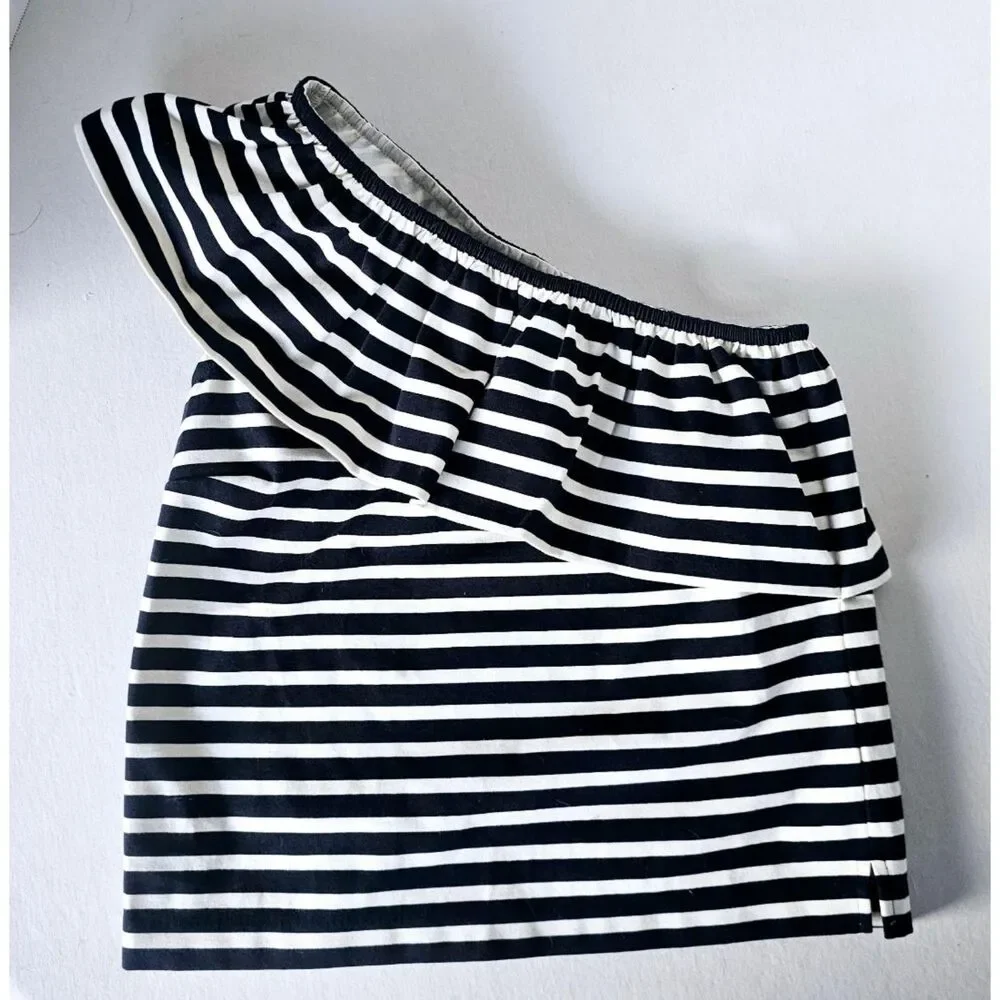J.Crew One-Shoulder Ruffle‎ Top | Black White Stripes | Women’s XS EUC